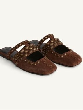 Zara Brown Limited Edition Studio 2025 Suede Studded Slip-On Mules